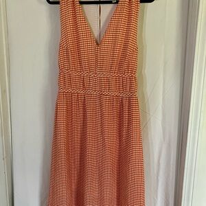 Enfocus Studio Orange Gingham V-Neck Sleeveless Midi Dress